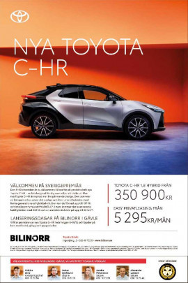 Helsida Sverigepremiär för helt nya Toyota C-HR på Bilinorr i Gävle.